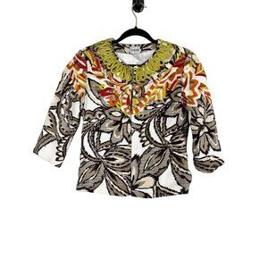 Chicos Floral Embroidered Blazer S Colorful Tropical Resort Career Chic Preppy